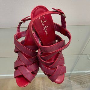 NEW Cole Haan Red Leather Strappy Slingback Peep Toe Sandals Size 9.5